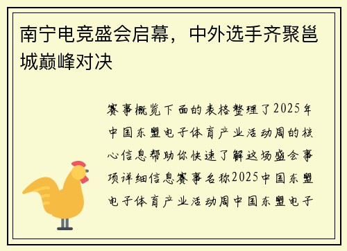 南宁电竞盛会启幕，中外选手齐聚邕城巅峰对决